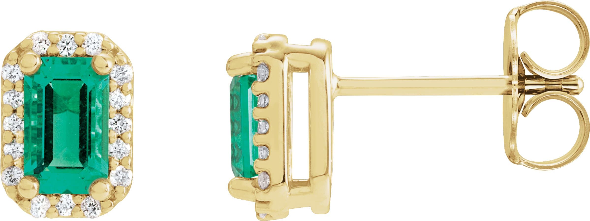 14K Rose Lab-Grown Emerald & .07 CTW Natural Diamond Halo-Style Earrings