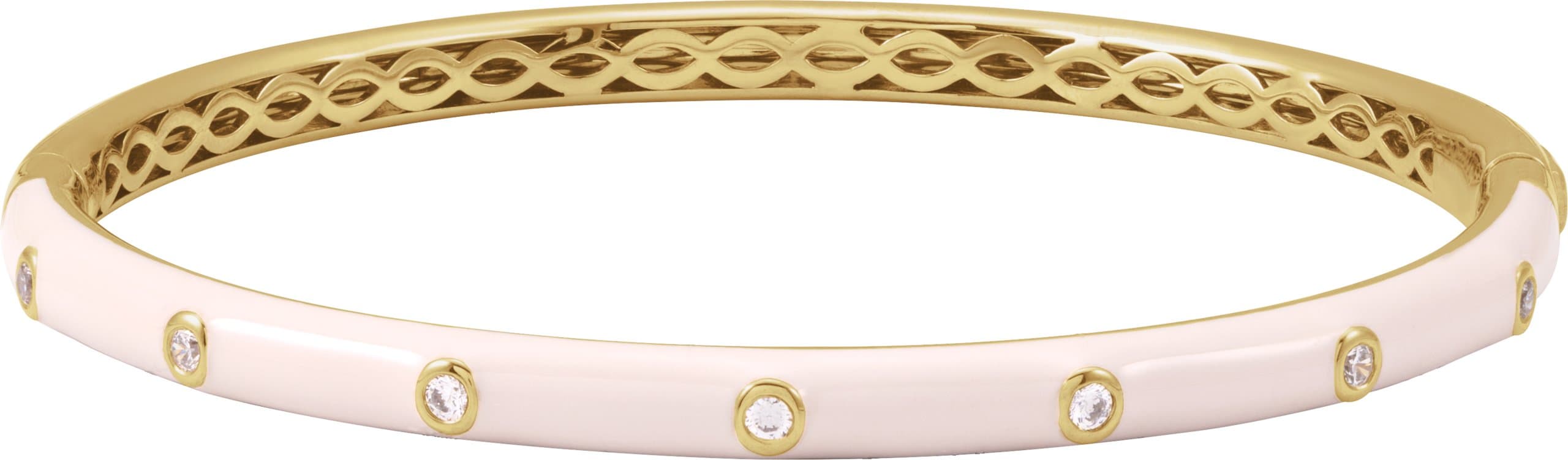 14K Rose 1.9 mm Round Pink Enamel Bangle 7" Bracelet Mounting
