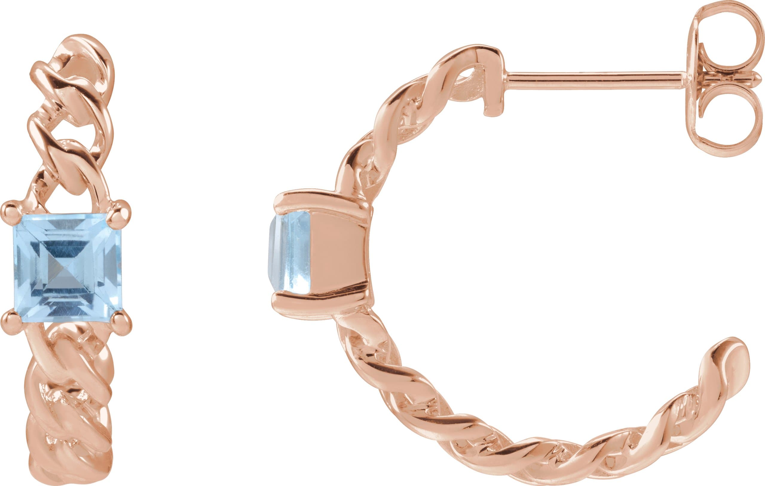 14K Rose Natural Sky Blue Topaz Earrings