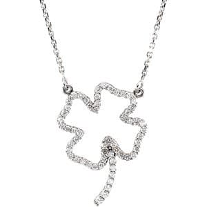 14K White 1/4 CTW Natural Diamond Four-Leaf Clover 16 Necklace