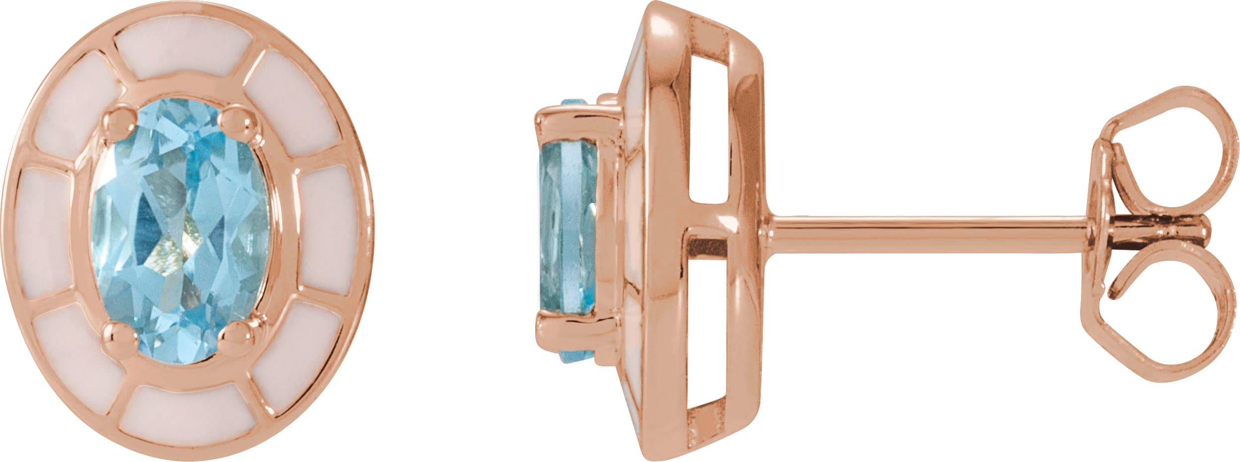 14K Rose Natural Pink Tourmaline & Pink Enamel Stud Earrings