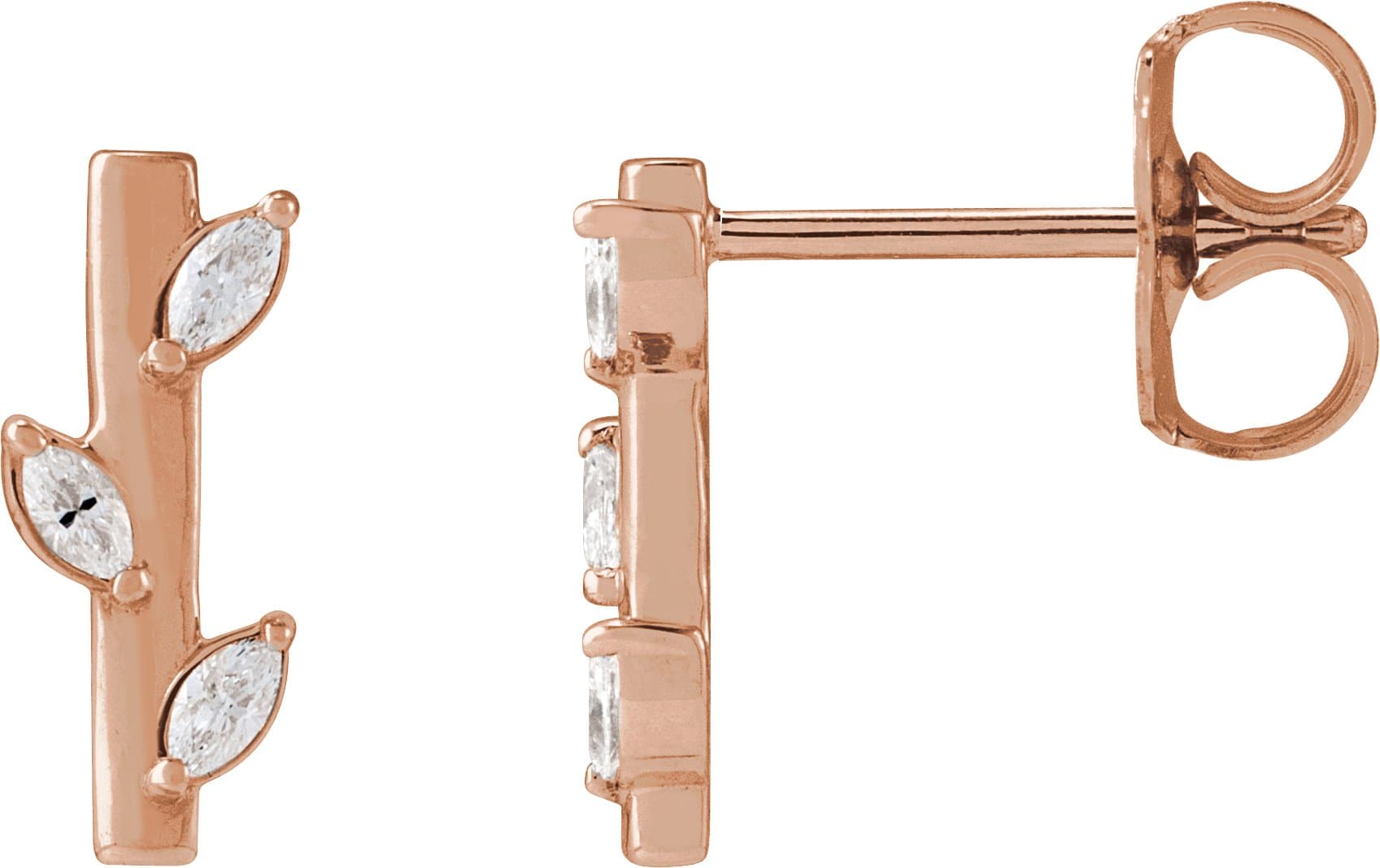 14K Rose 1/10 CTW Natural Diamond Floral Bar Earrings