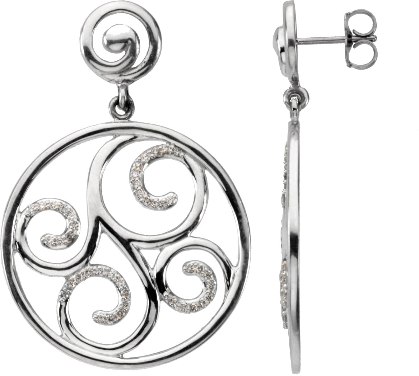 Sterling Silver & 14K White 3/8 CTW Natural Diamond Scroll Earrings