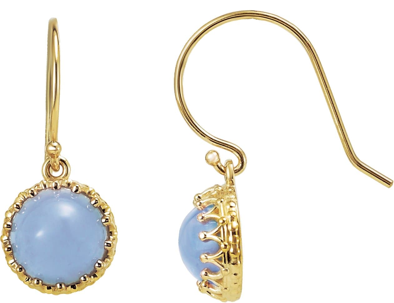 14K Yellow 10 mm Natural Green Chrysoprase  Earrings