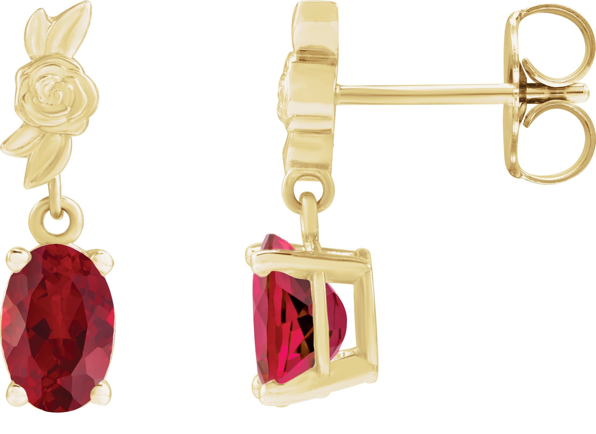14K Rose 6x4 mm Lab-Grown Red Ruby Earrings