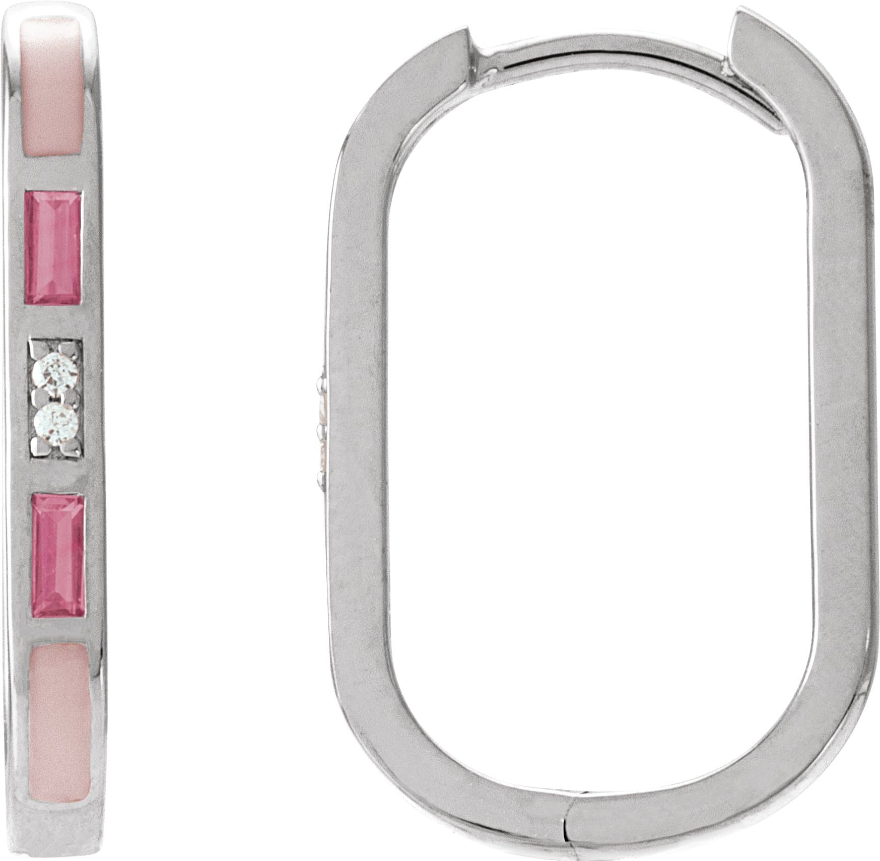14K White Natural Pink Tourmaline & .02 CTW Natural Diamond 19.6 mm Hoop Earrings