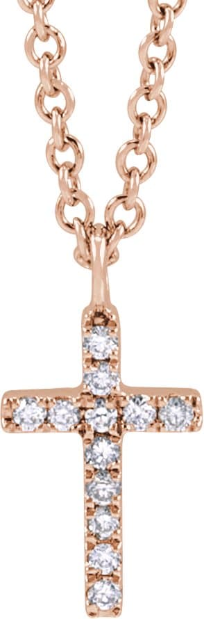 14K Rose .04 CTW Natural Diamond Cross 18 Necklace