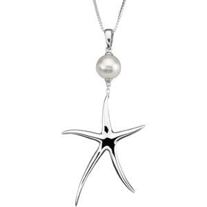 Sterling Silver Cultured White Freshwater Pearl Starfish 18 Necklace