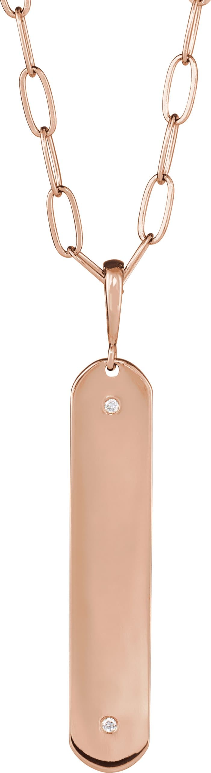 14K Rose .0075 CTW Natural Diamond Engravable Bar 18 Necklace