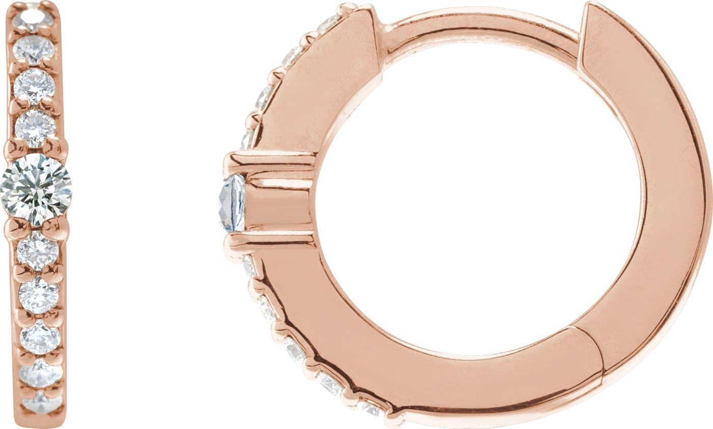 14K Rose Gold Natural Diamond & 1/8 CTW Natural Diamond 13.6 mm Hoop Earring