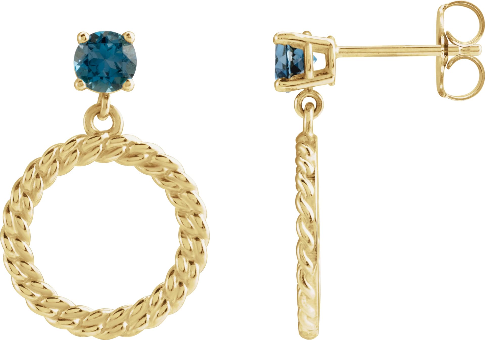 14K Rose Natural London Blue Topaz Chain Link Earrings