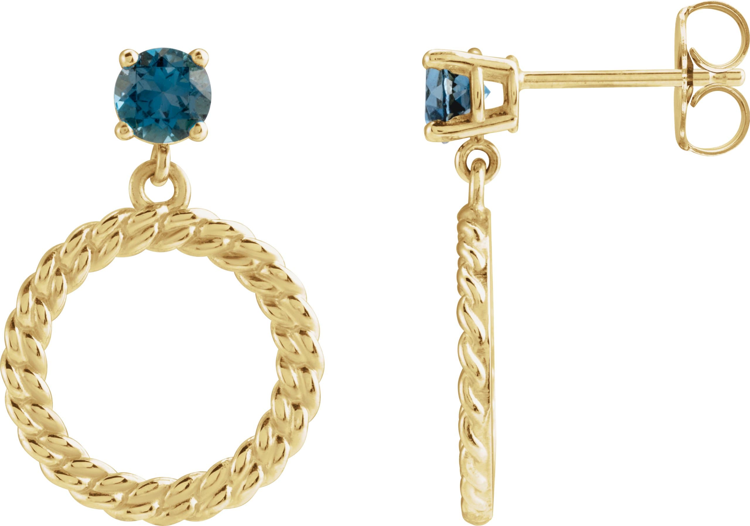 14K White Natural London Blue Topaz Chain Link Earrings
