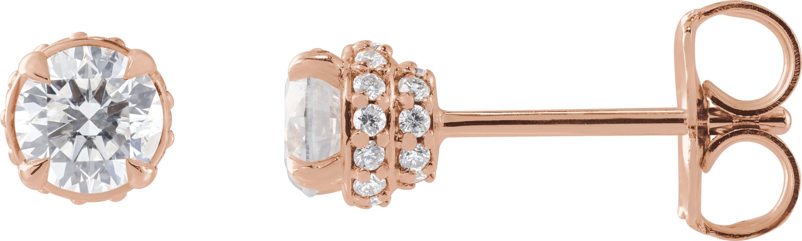 14K Rose 1/2 CTW Natural Diamond Hidden Halo Earrings