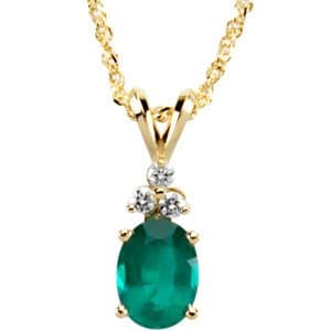 14K Yellow Natural Emerald & 1/10 CTW Natural Diamond 18 Necklace