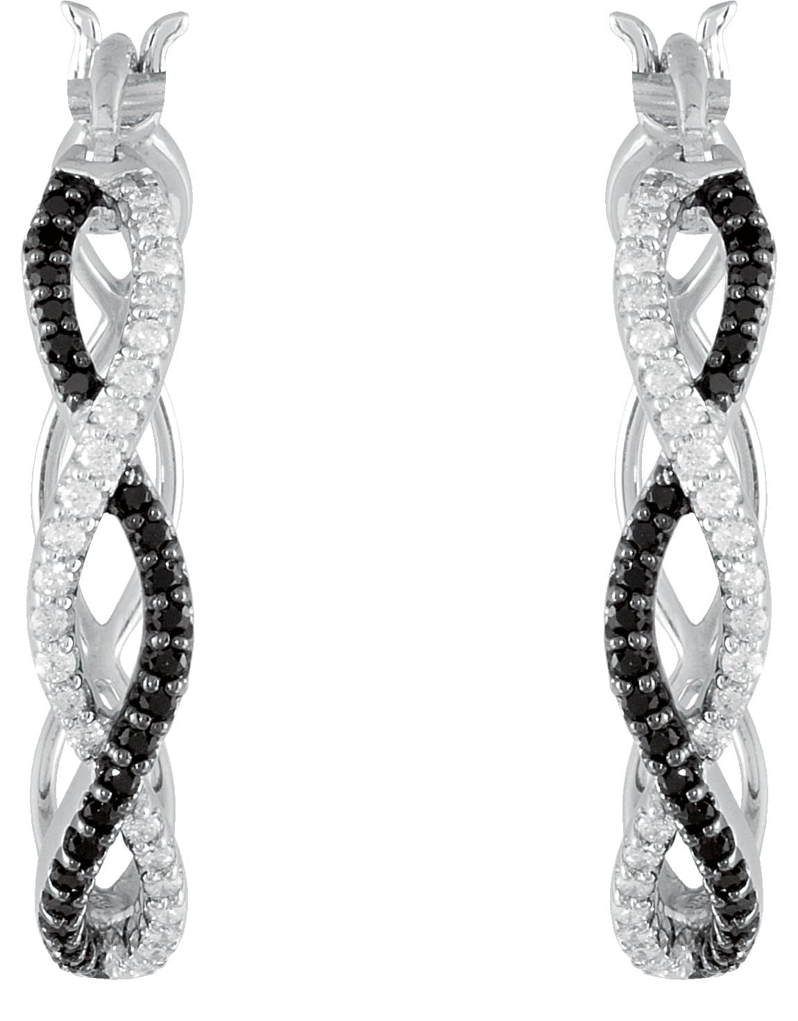 Sterling Silver Natural Black Spinel & 1/5 CTW Natural Diamond 24.3 mm Hoop Earrings