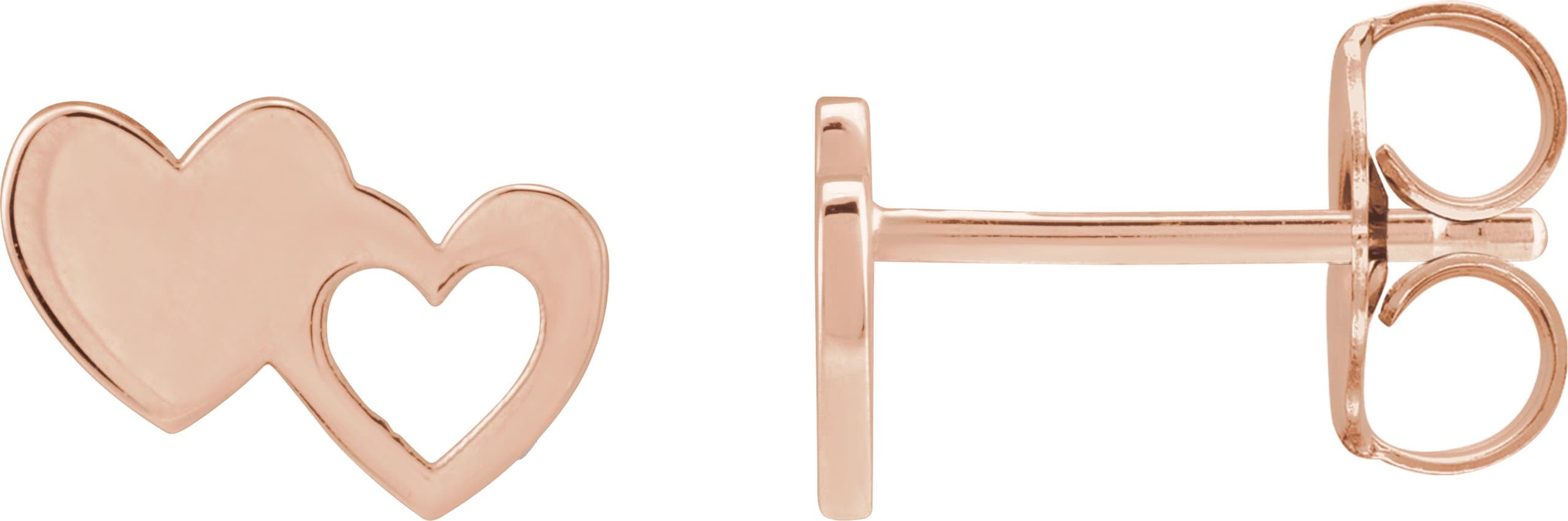 14K Rose Right Double Heart Stud Earring