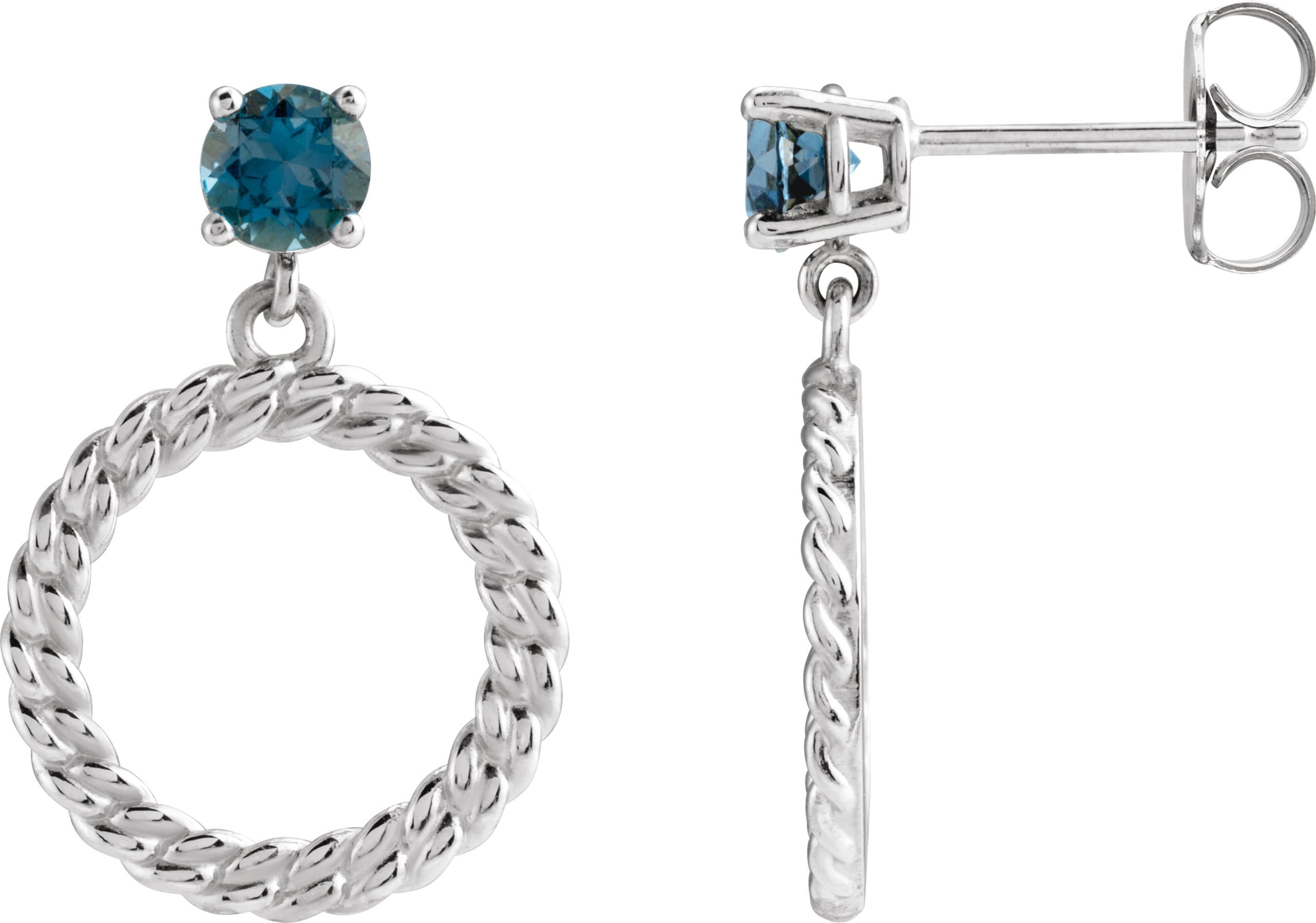 14K White Natural London Blue Topaz Chain Link Earrings