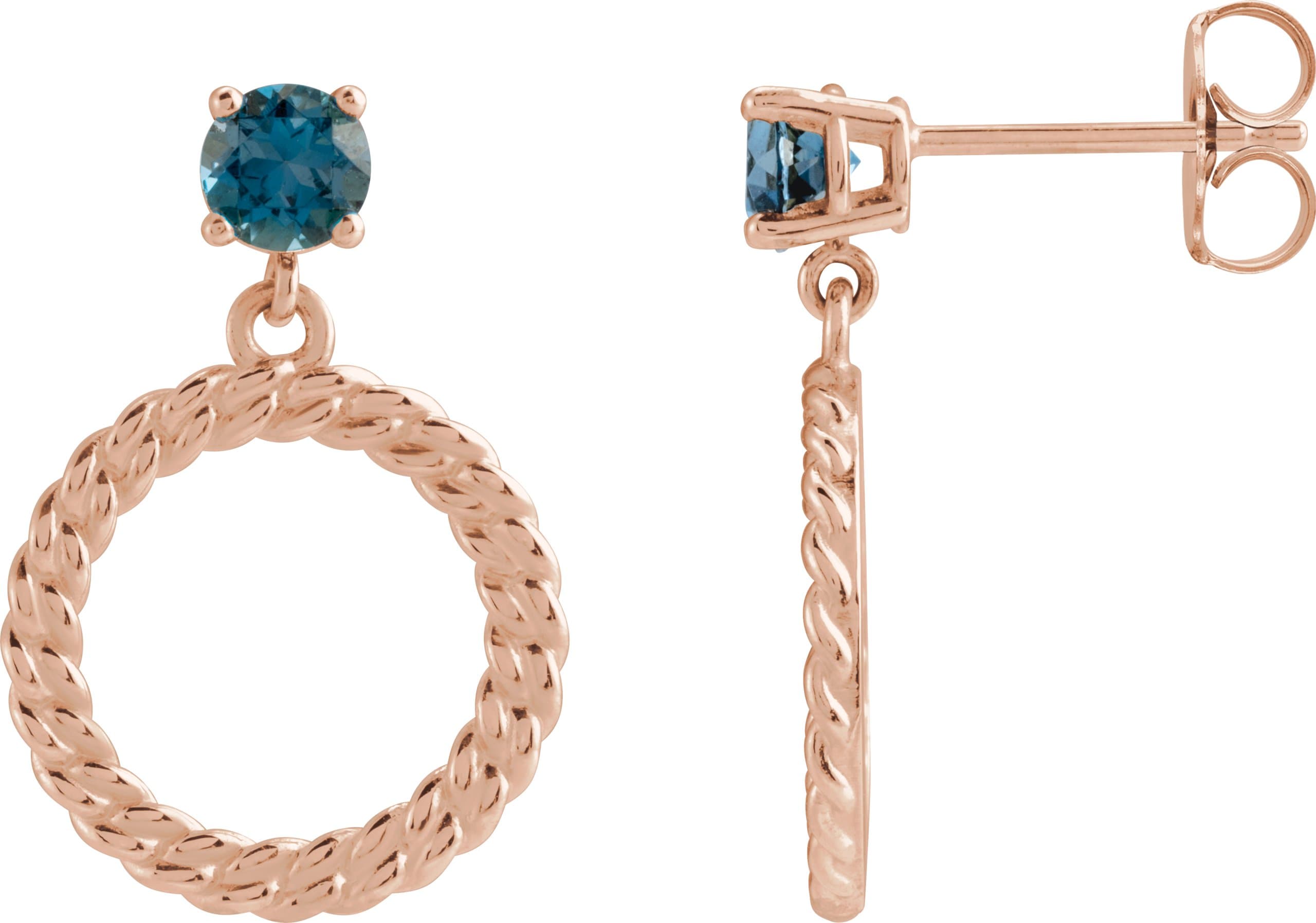 14K Rose Natural London Blue Topaz Chain Link Earrings