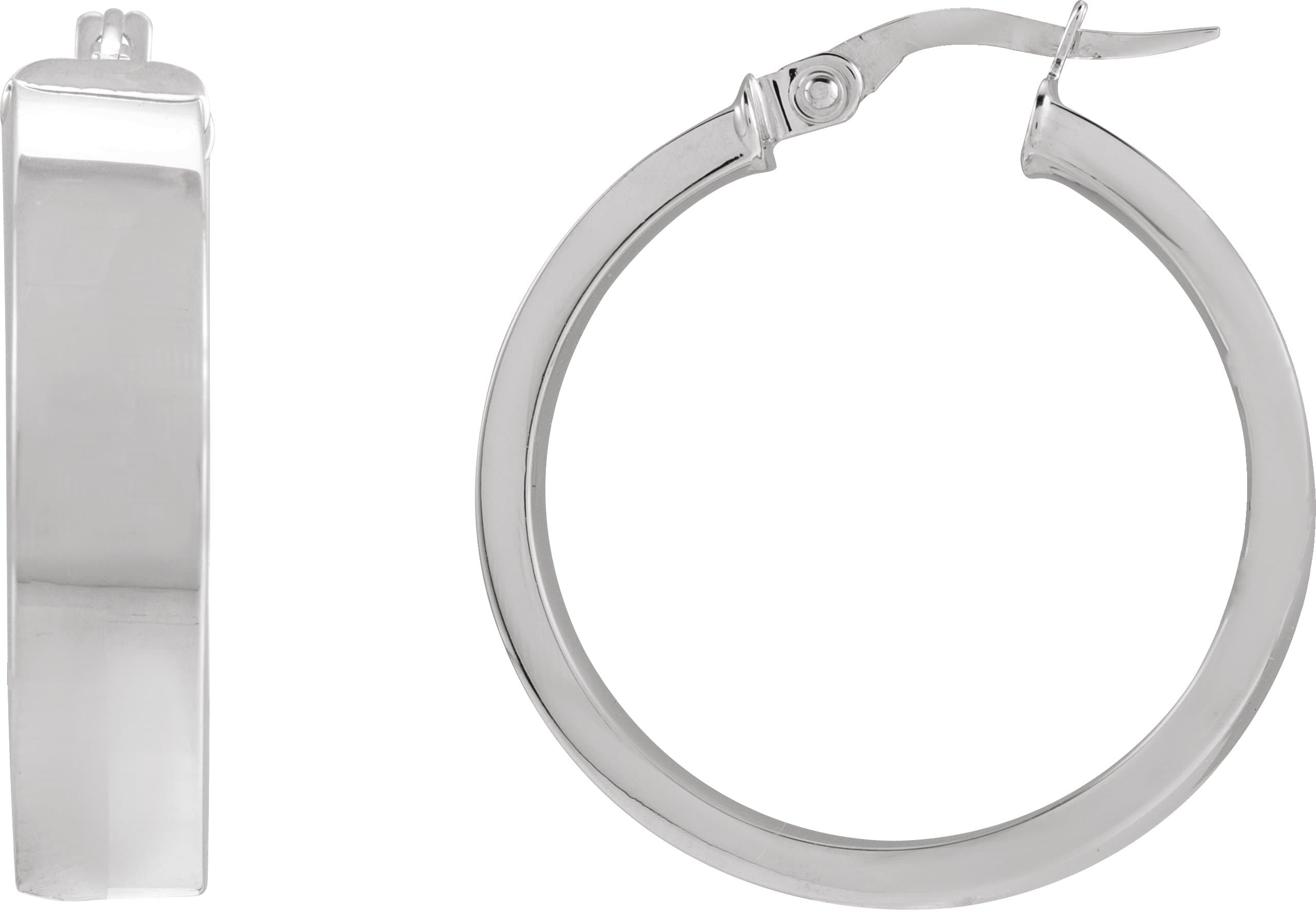 14K White Flat Tube 23 mm Hoop Earrings
