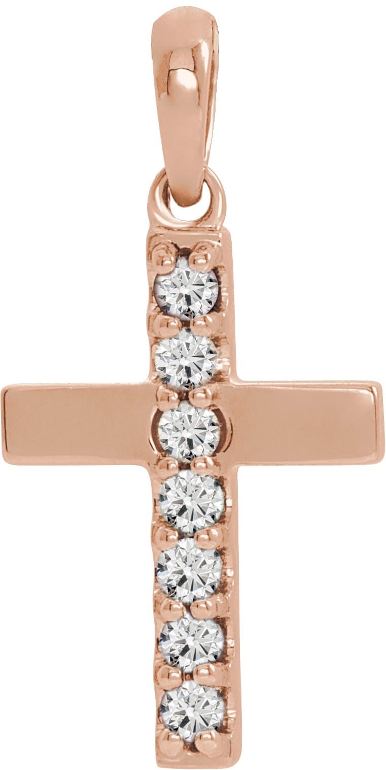 14K Rose Lab-Grown Diamond Cross Pendant