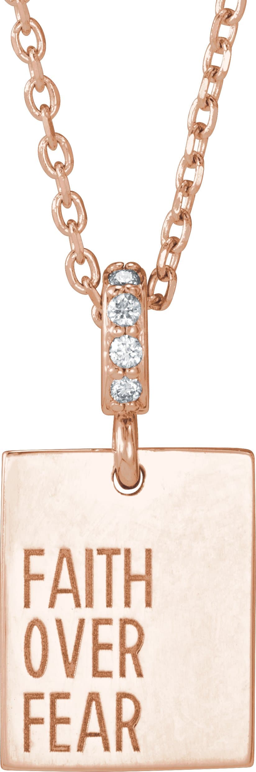14K Rose .02 CTW Natural Diamond Faith Over Fear 16-18 Necklace