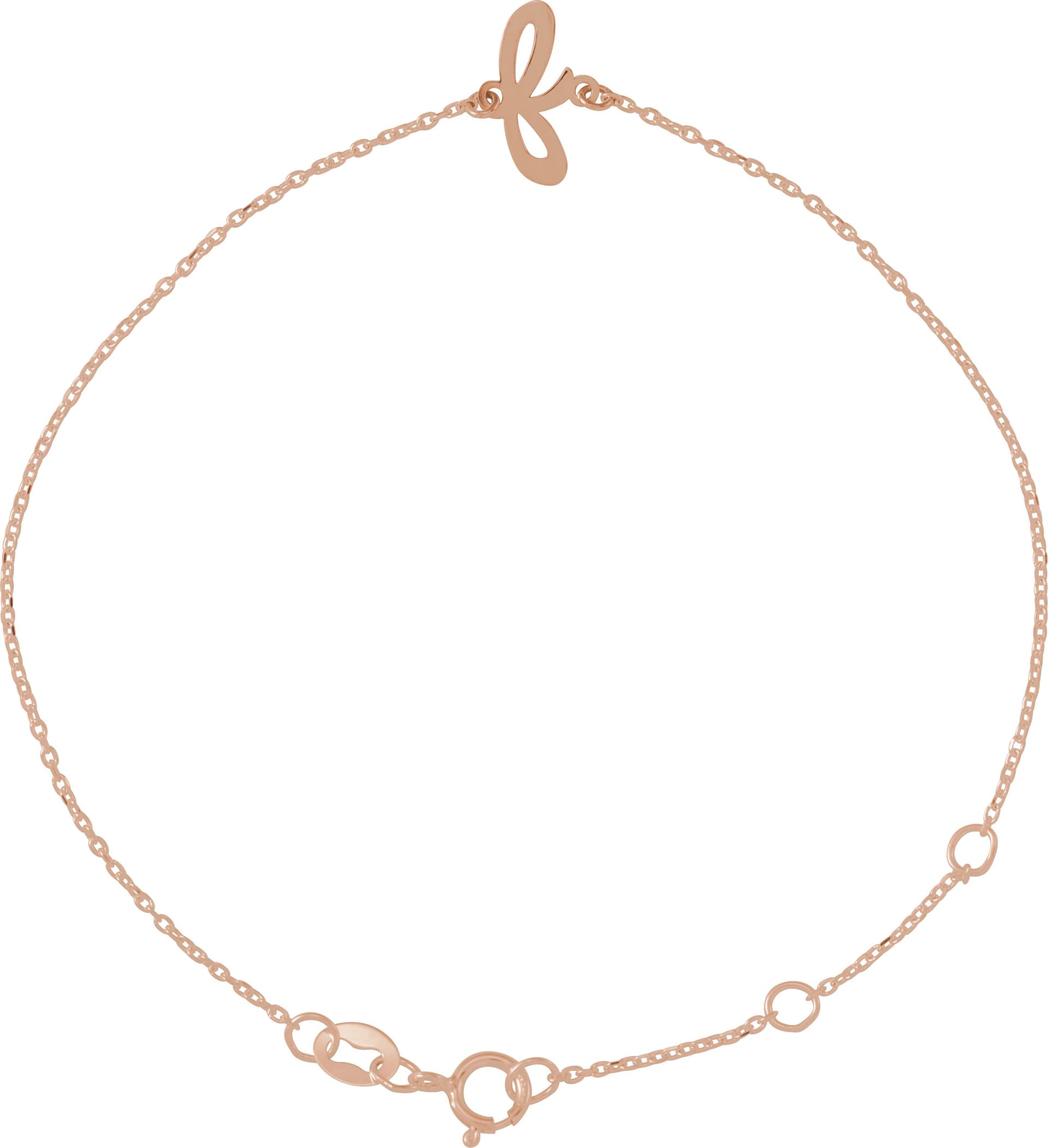 14K Rose Gold Initial A 6 1/2-7 1/2" Bracelet