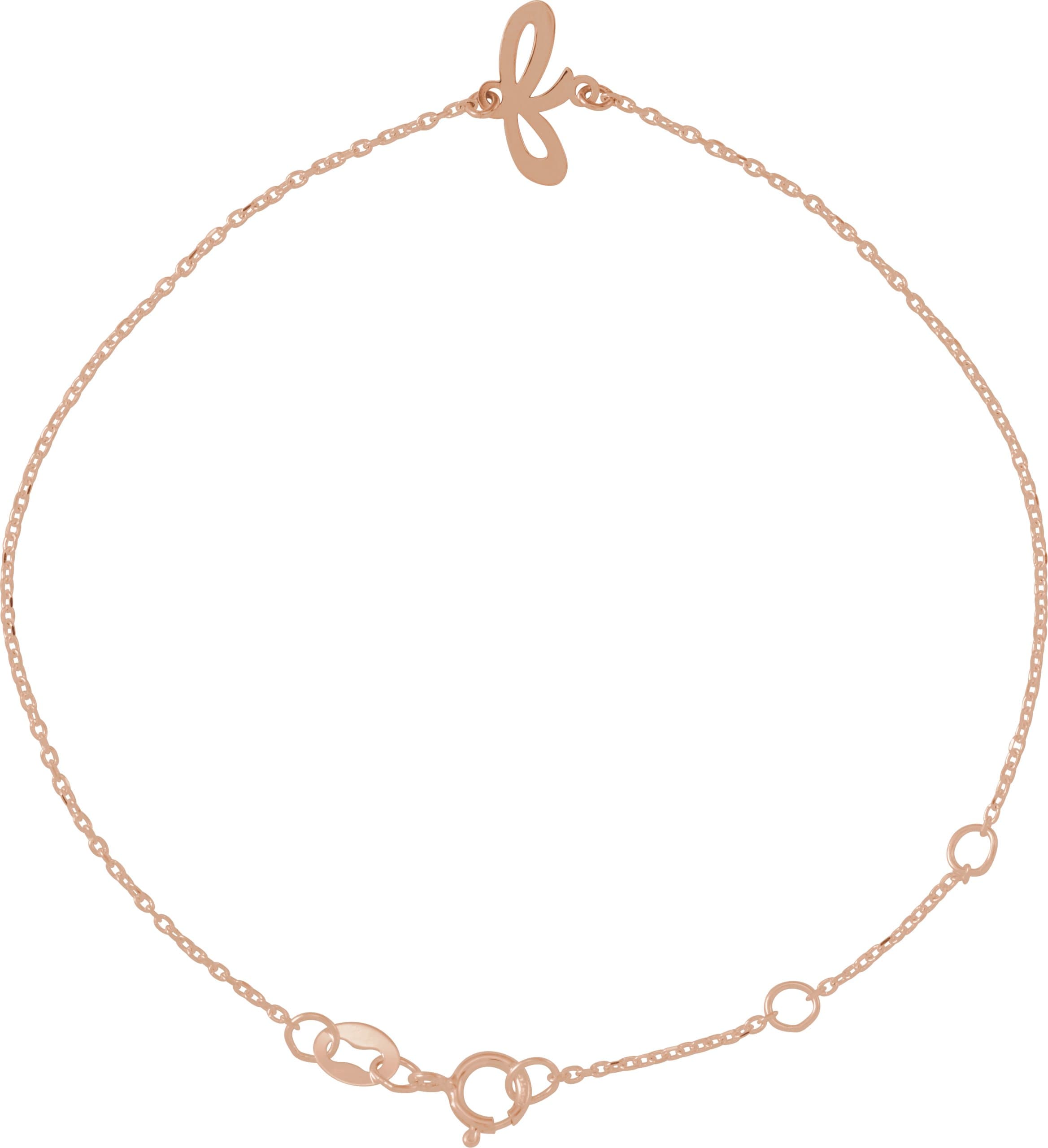 14K Rose Gold Initial A 6 1/2-7 1/2" Bracelet