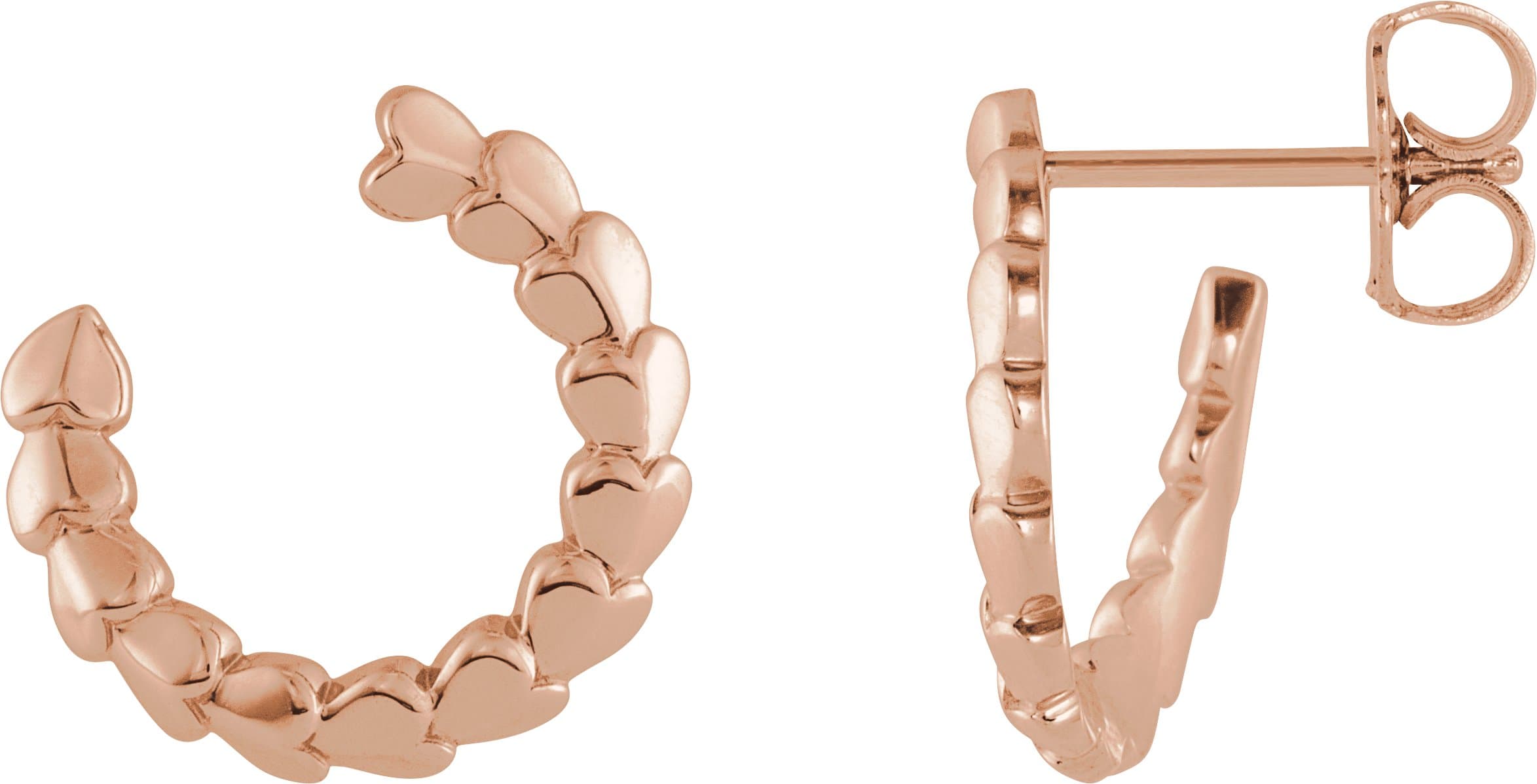 14K Rose Front-Back Heart 14.2 mm Left Hoop Earrings