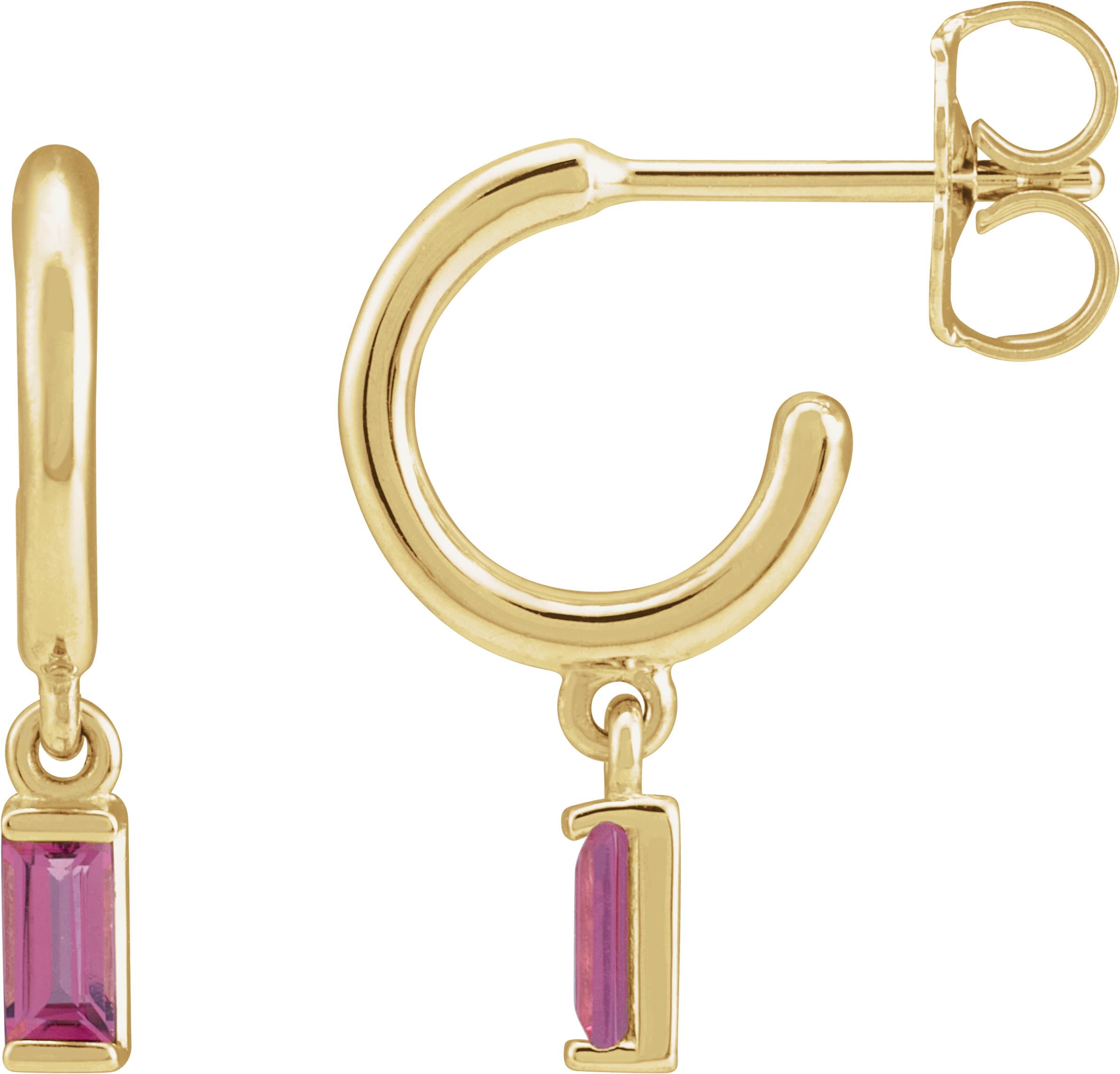 14K Rose Natural Pink Tourmaline 17.6 mm Hoop Earrings