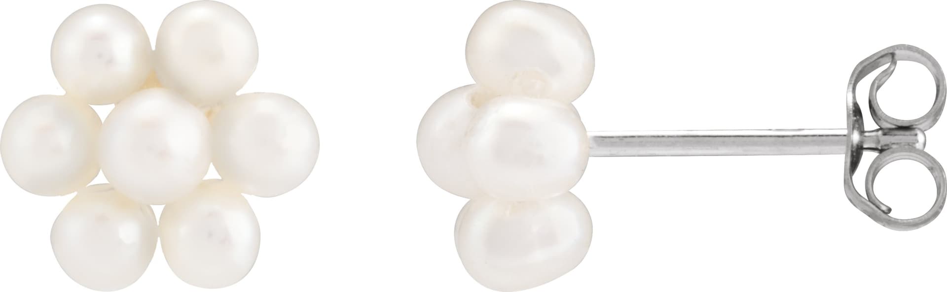 14K White Cultured White Freshwater Pearl Flower Earrings