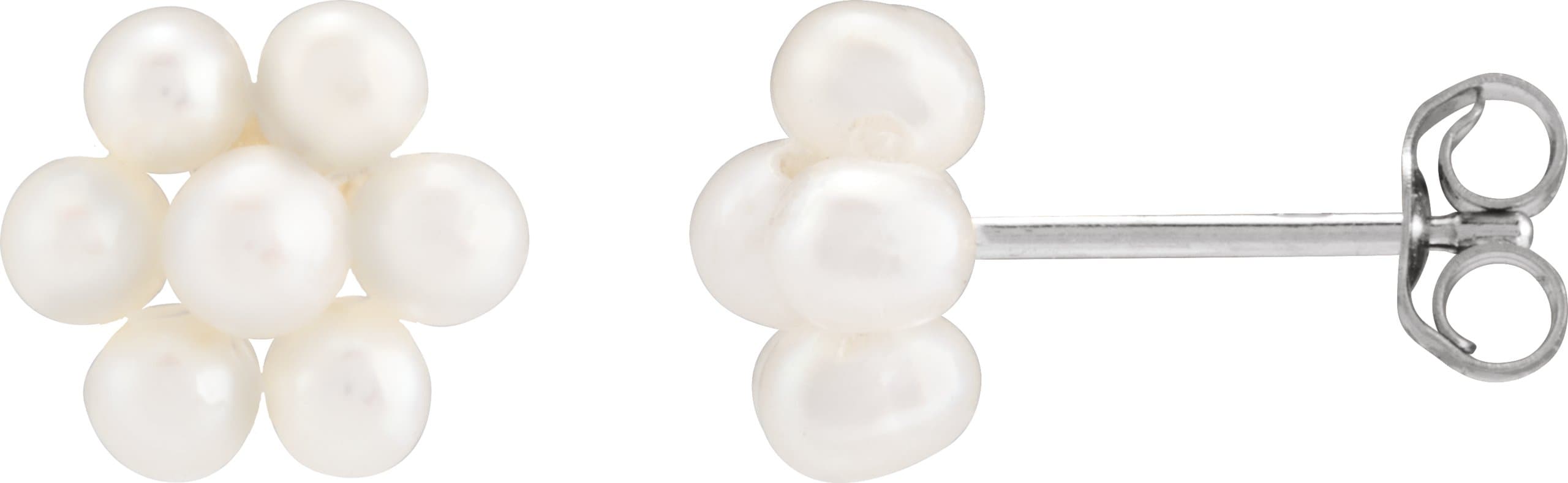 14K White Cultured White Freshwater Pearl Flower Earrings
