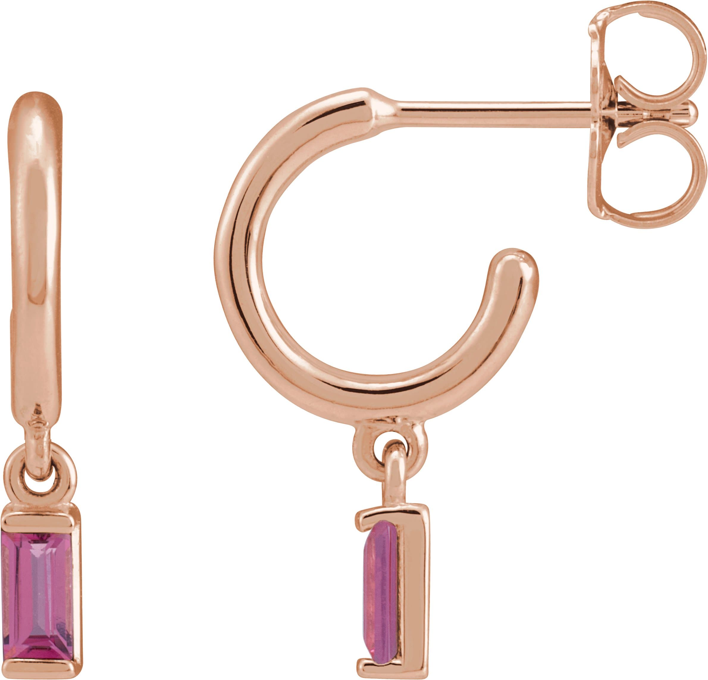 14K Rose Natural Pink Tourmaline 17.6 mm Hoop Earrings
