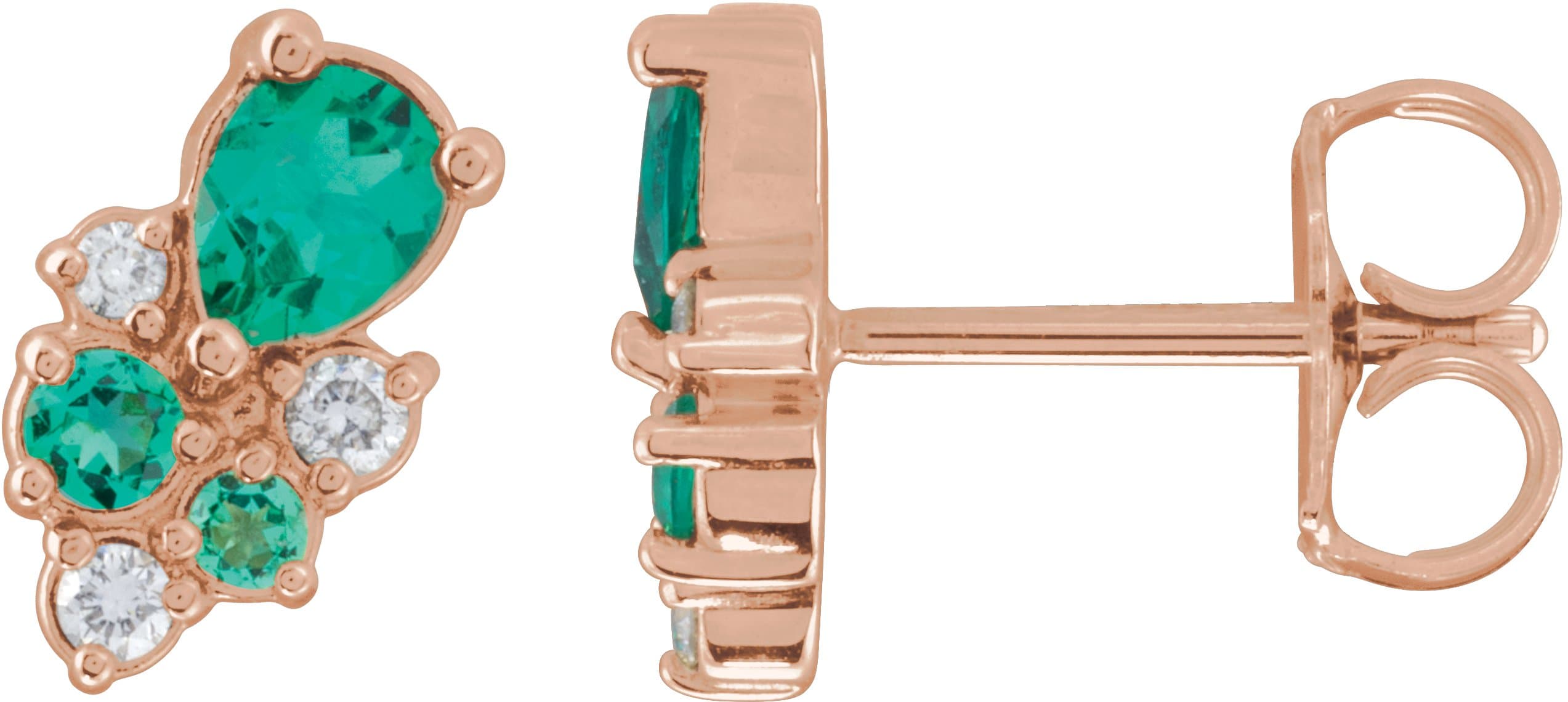 14K Rose Lab-Grown Emerald & .07 CTW Lab-Grown Diamond Cluster Earrings