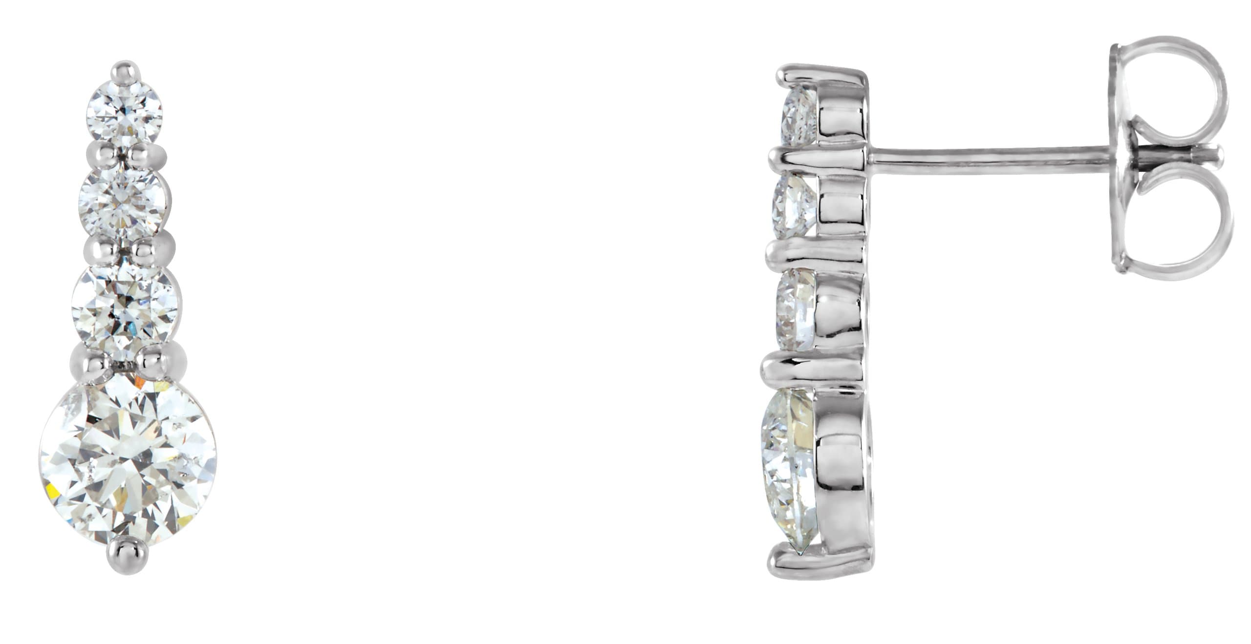 14K White 1 CTW Natural Diamond Graduated Earrings