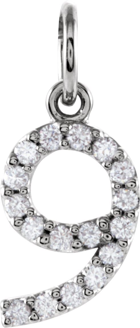 14K White .08 CTW Natural Diamond Numeral 9 Charm/Pendant