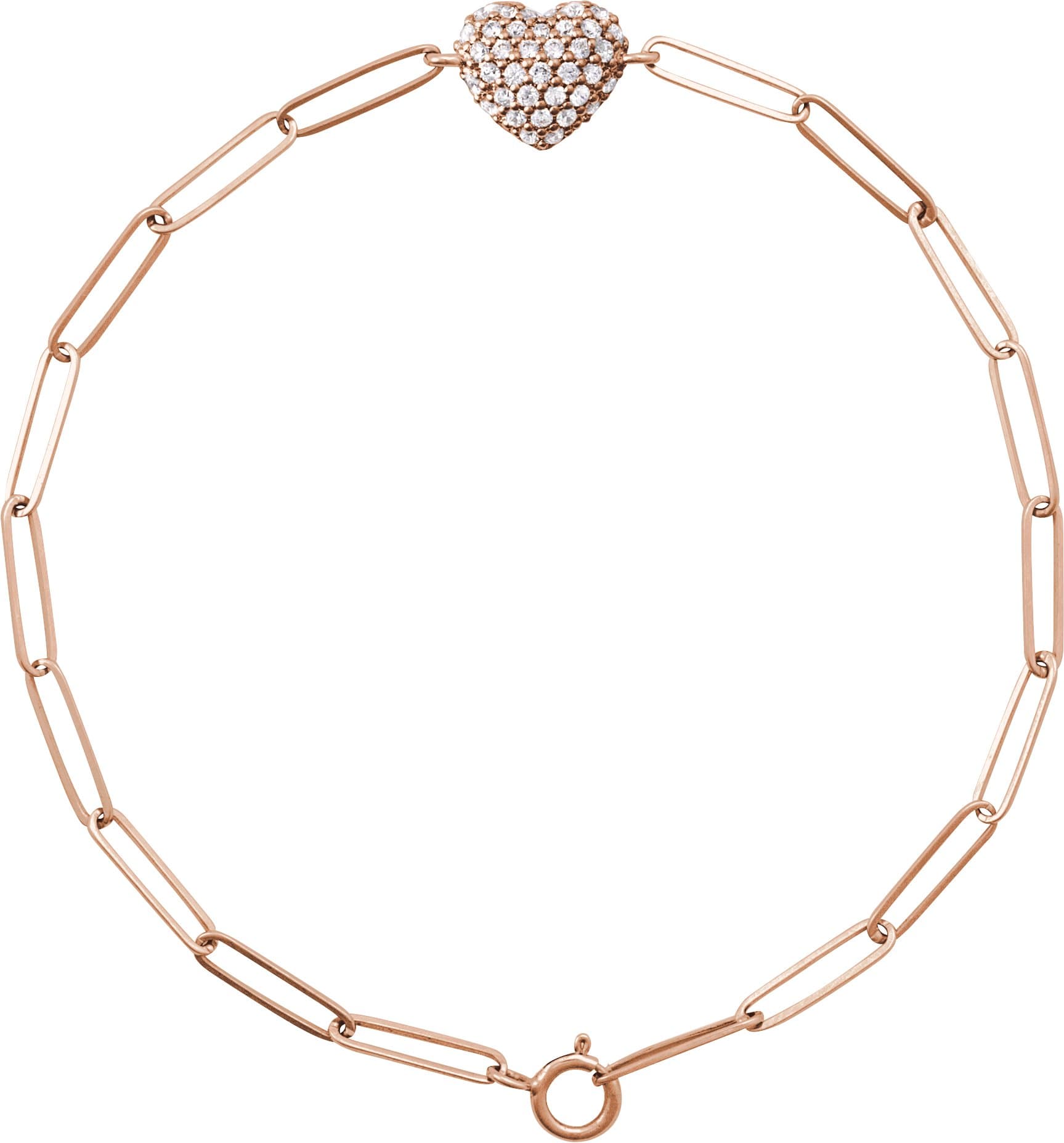 14K Rose 1/3 CTW Natural Diamond Heart & Paperclip-Style 7" Bracelet