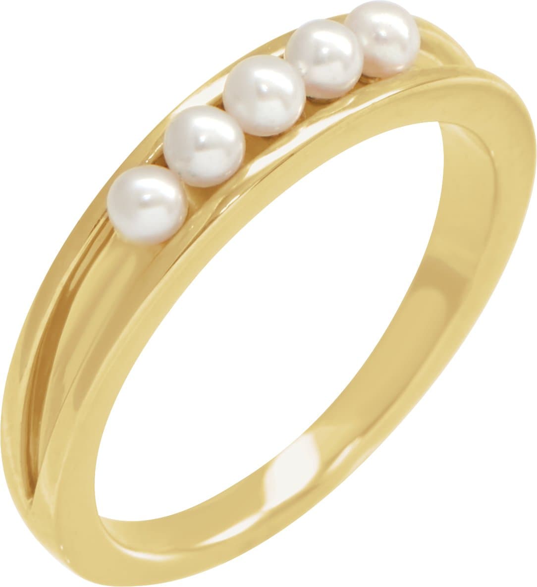 14K Rose Cultured White Seed Pearl Stackable Ring