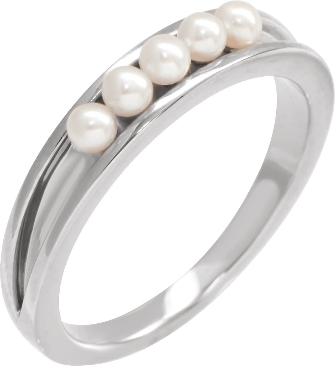14K Rose Cultured White Seed Pearl Stackable Ring