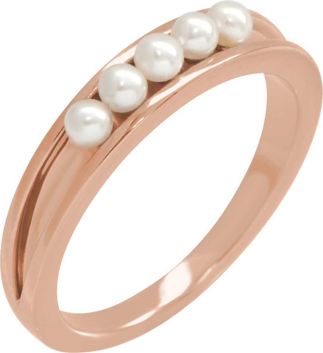 14K Rose Cultured White Seed Pearl Stackable Ring