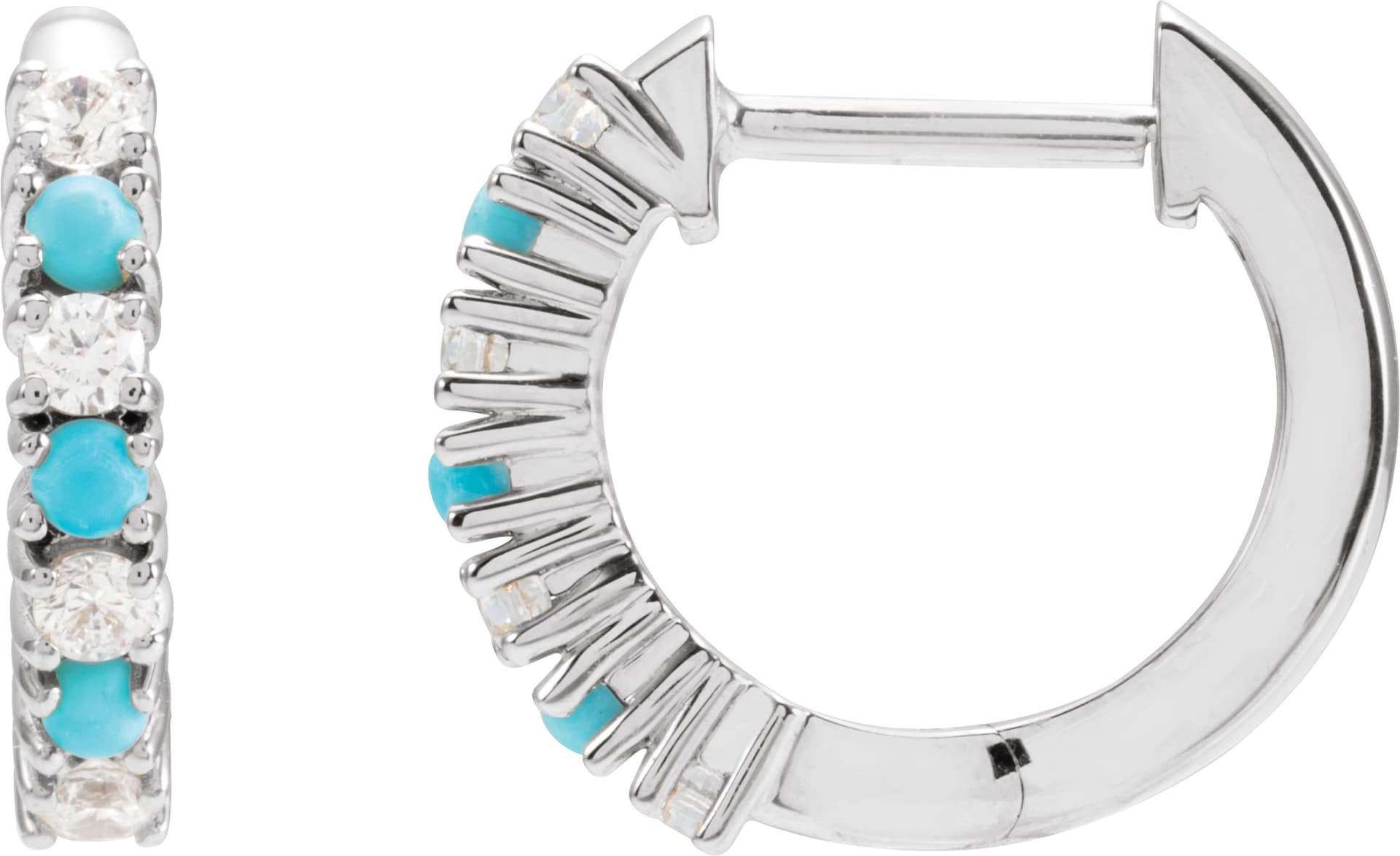 14K Rose Natural Turquoise & 1/3 CTW Natural Diamond Hoop Earrings