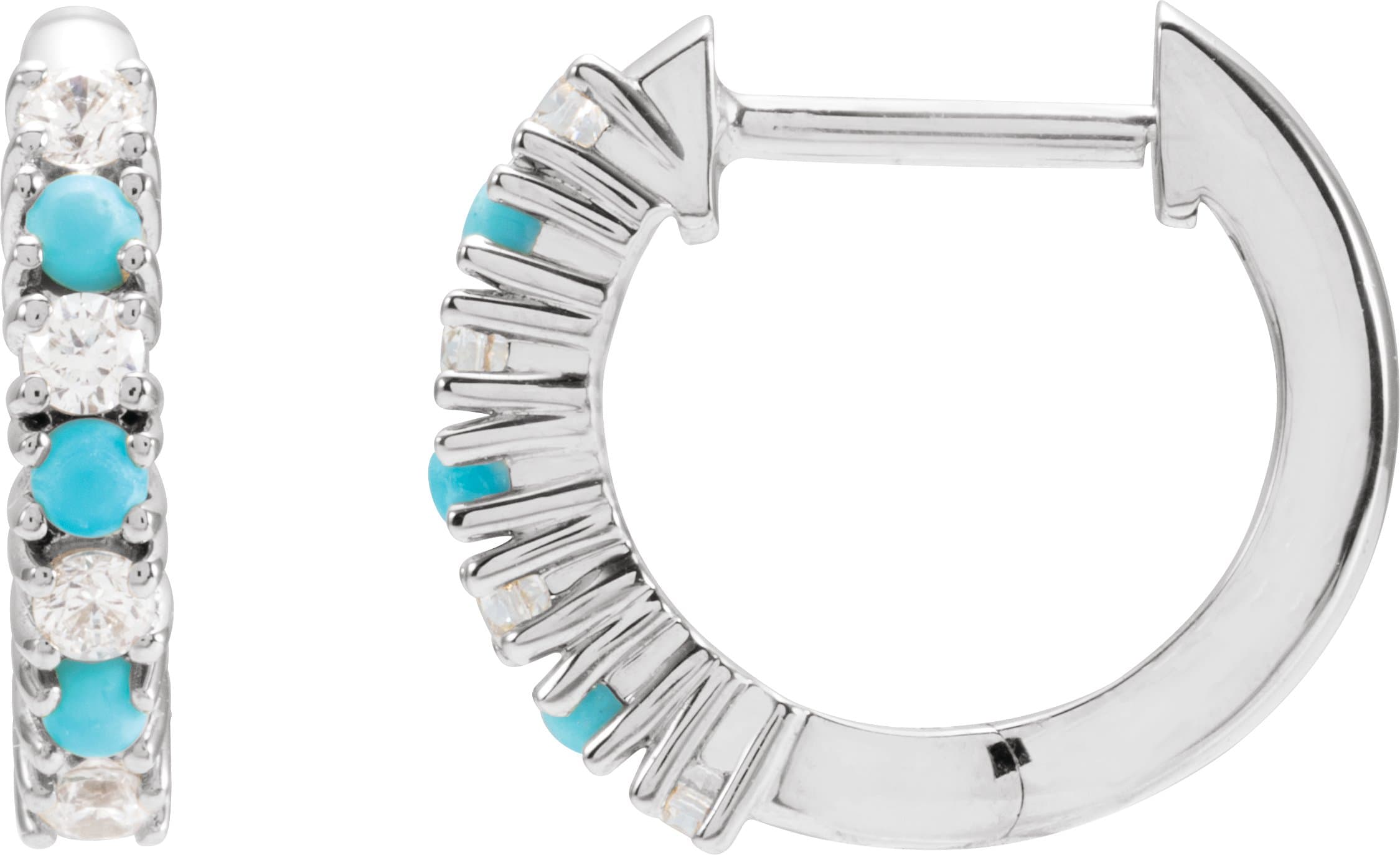 14K Rose Natural Turquoise & 1/3 CTW Natural Diamond Hoop Earrings