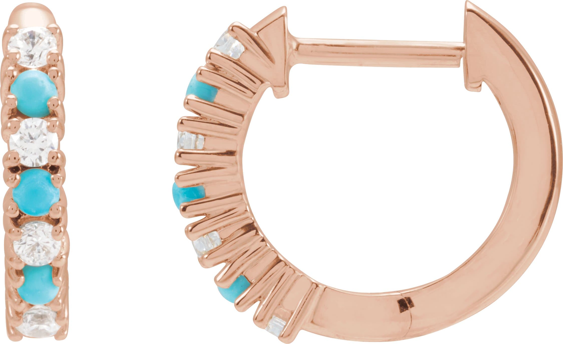 14K Rose Natural Turquoise & 1/3 CTW Natural Diamond Hoop Earrings