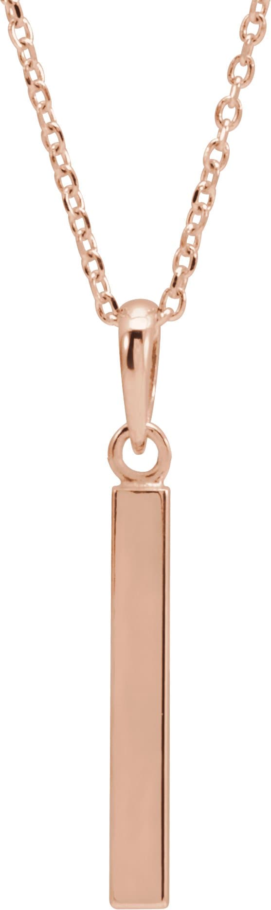 14K Rose Engravable Four-Sided Bar 16-18 Necklace