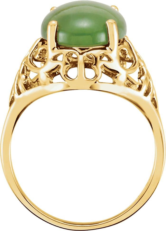 14K Yellow Natural Nephrite Jade Cabochon Ring view 2