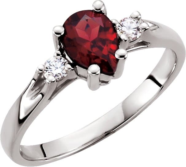 14K White Natural Mozambique Garnet & 1/10 CTW Natural Diamond Ring