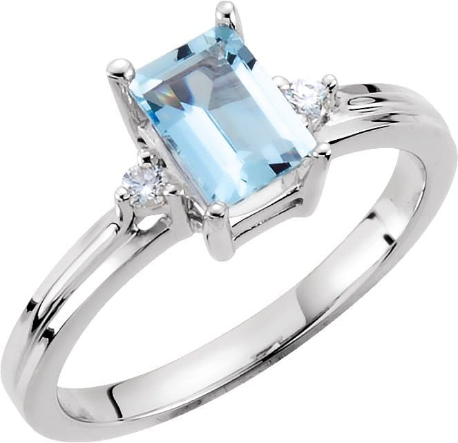 14K White Natural Aquamarine & .06 CTW Natural Diamond Ring