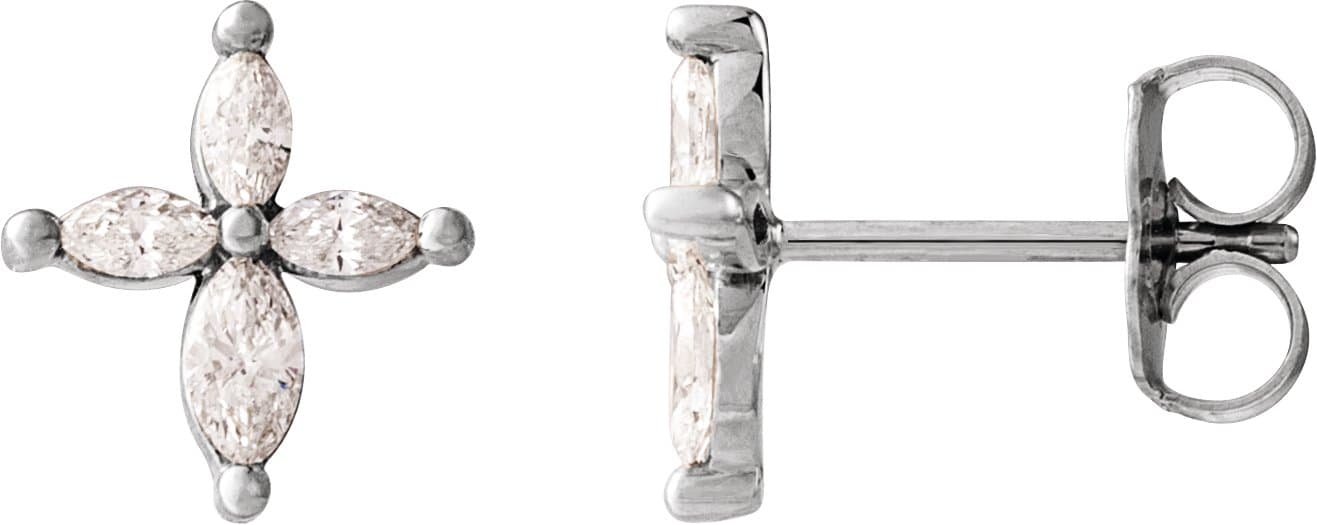 14K White 1/3 CTW Natural Diamond Cross Earrings