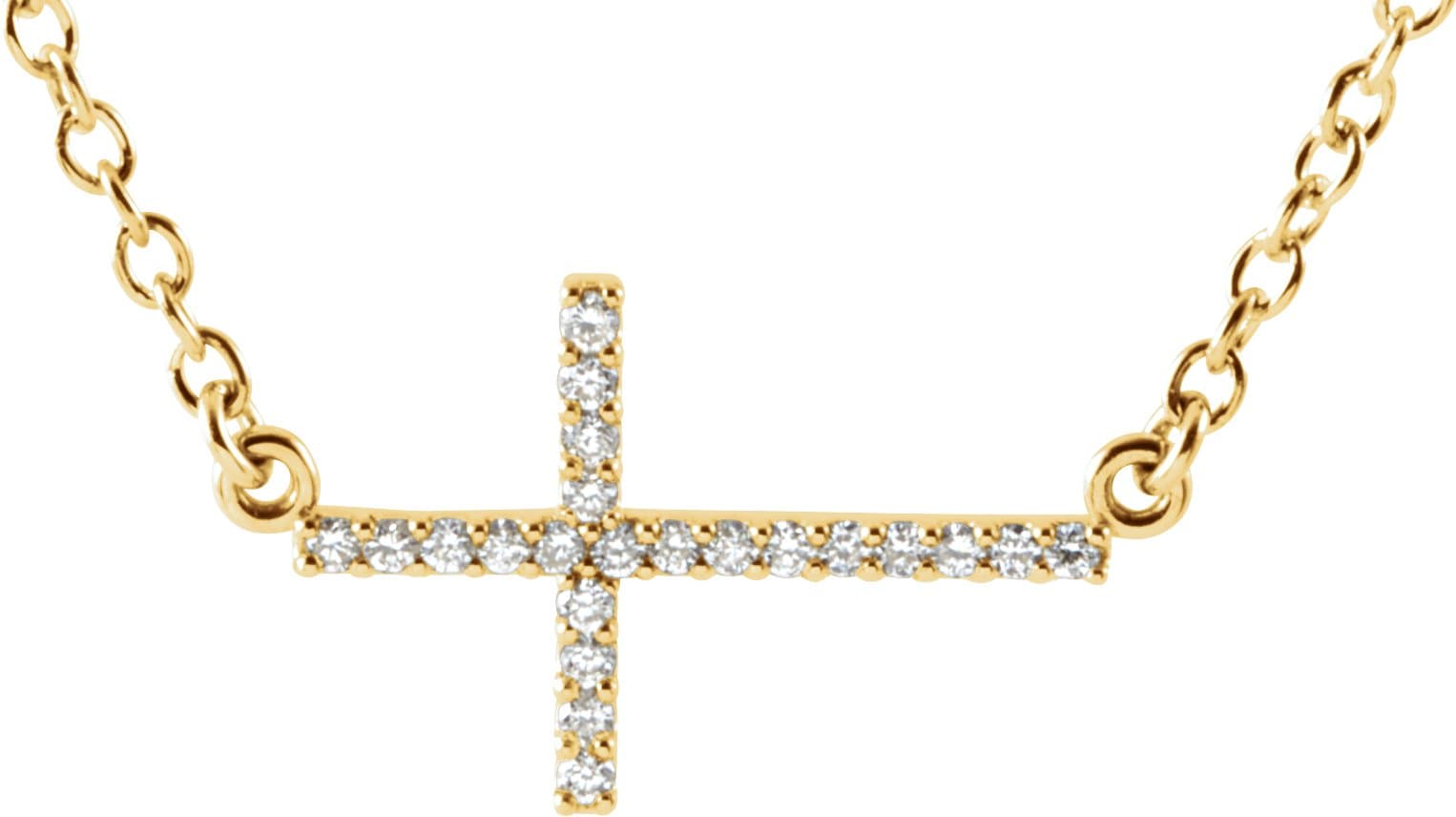 14K White Gold 1/10 CTW Natural Diamond Sideways Cross 16-18" Necklace