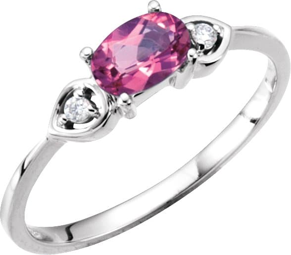 14K White Natural Pink Tourmaline & .03 CTW Natural Diamond Ring