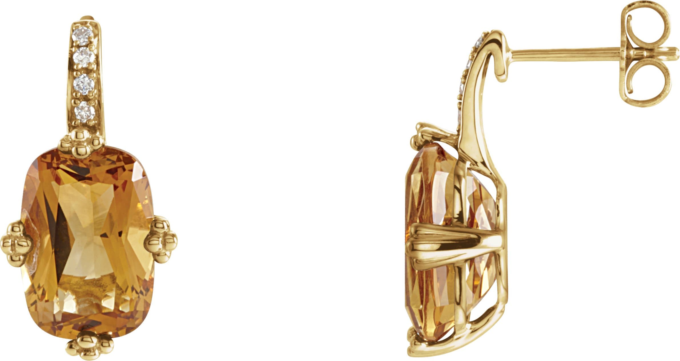 14K Yellow Natural Citrine & .06 CTW Natural Diamond Earrings